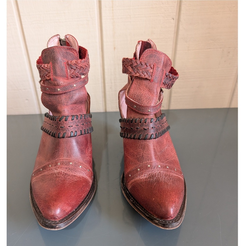 Miss Macie Red Leather Cutout Western Ankle Boots Size 9 Western Festival - Picture 4 of 14